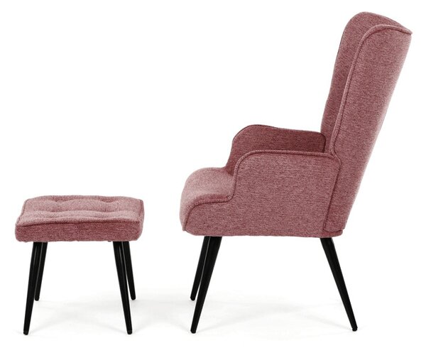 Luxusní relaxační křeslo NUVOLA s taburetem – vodoodpudivá, sametová, růžová látka