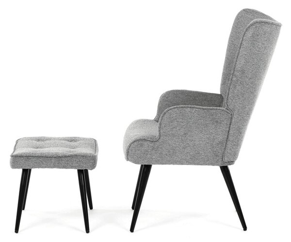 Luxusní relaxační křeslo NUVOLA s taburetem – vodoodpudivá, sametová, šedá látka