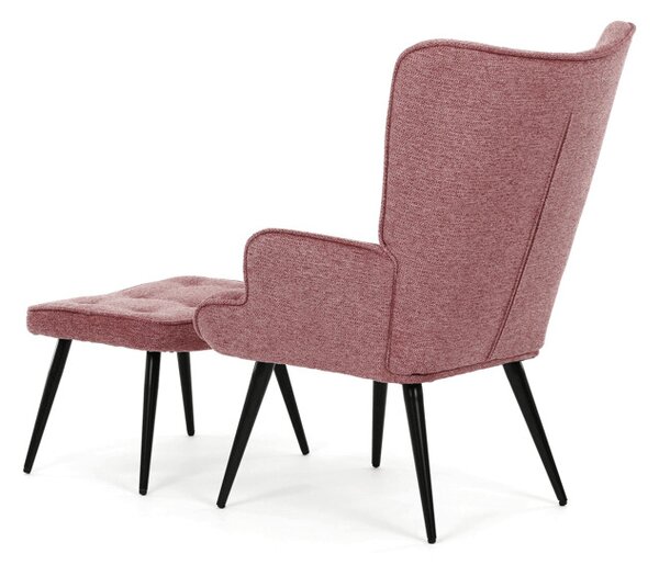 Luxusní relaxační křeslo NUVOLA s taburetem – vodoodpudivá, sametová, růžová látka