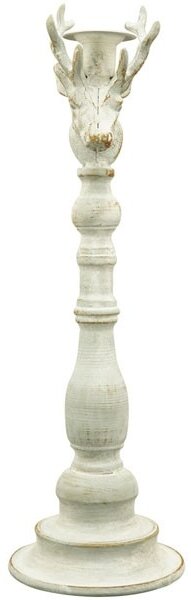 Šedý antik kovový svícen ArtFerro s jelenem - 13,5*13,5*43cm - Exner