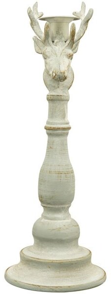 Šedý antik kovový svícen ArtFerro s jelenem - 13,5*13,5*37cm - Exner