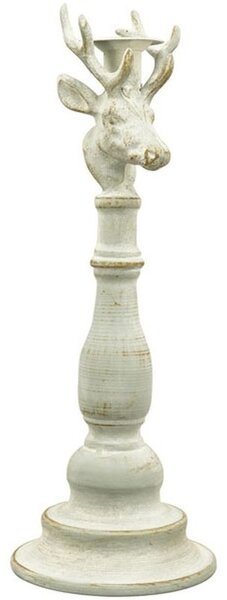 Šedý antik kovový svícen ArtFerro s jelenem - 13,5*13,5*37cm - Exner