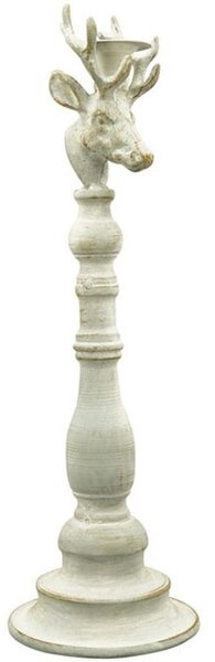 Šedý antik kovový svícen ArtFerro s jelenem - 13,5*13,5*43cm - Exner