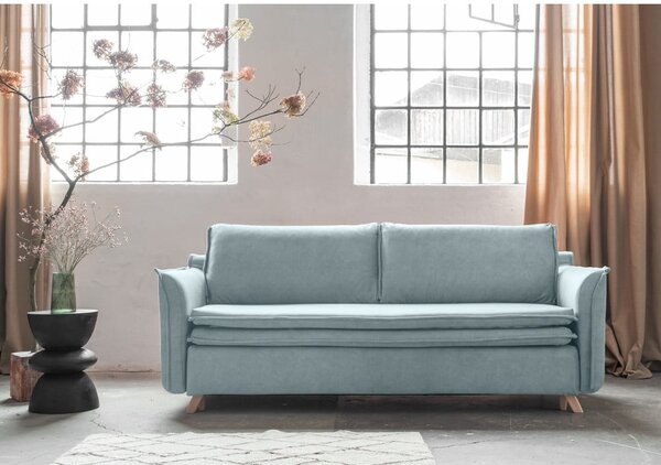 Světle modrá sametová rozkládací pohovka 225 cm Charming Charlie – Miuform