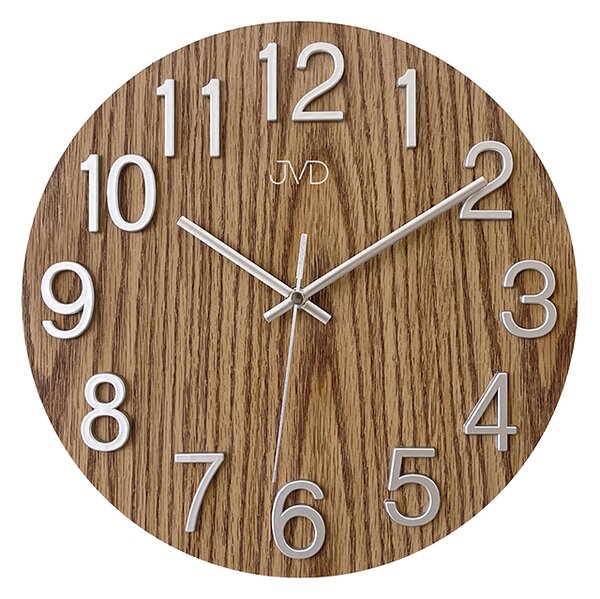 JVD Skleněné kulaté hnědé čitelné nástěnné hodiny v imitaci dřeva JVD HT98.9 ( )