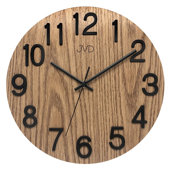 JVD Skleněné kulaté hnědé čitelné nástěnné hodiny v imitaci dřeva JVD HT98.7 POSLEDNÍ KS STAŇKOV ( )