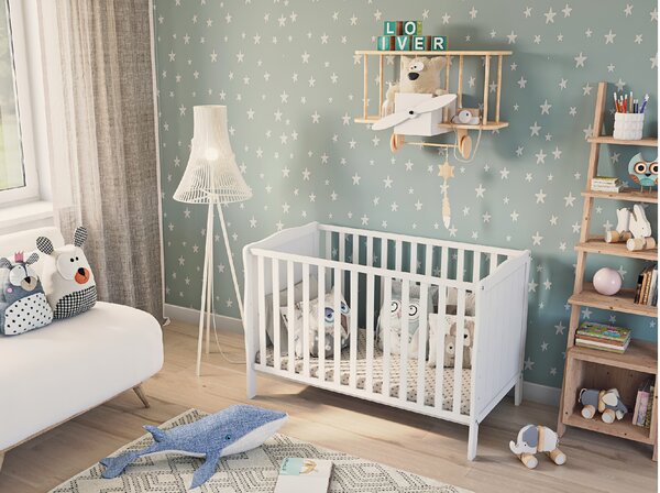 Dětská postýlka Mavi 60x120 bílá s bočnicí – nastavitelný rošt, vyjímatelné příčky Druh matrace: bez matrace