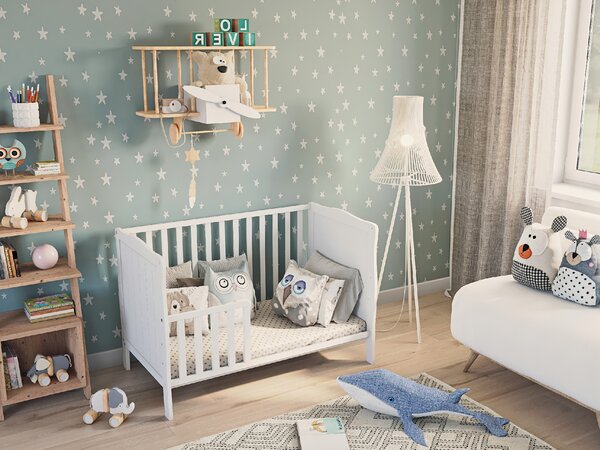 Dětská postýlka Mavi 60x120 bílá s bočnicí – nastavitelný rošt, vyjímatelné příčky Druh matrace: bez matrace