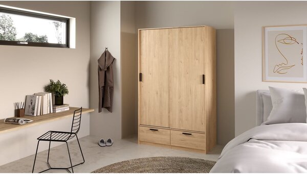 Šatní skříň v dekoru dubu s posuvnými dveřmi v přírodní barvě 121x200 cm Line – Tvilum