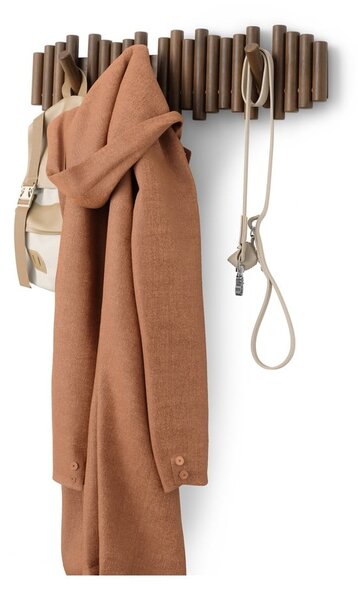 Tmavě hnědý nástěnný věšák z borovicového dřeva 61 cm Picket – Umbra