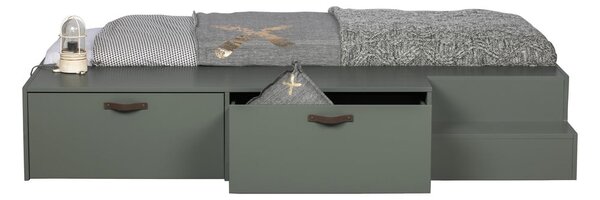 Zeleno-šedá dětská postel z borovicového dřeva s úložným prostorem 80x200 cm Stage – vtwonen