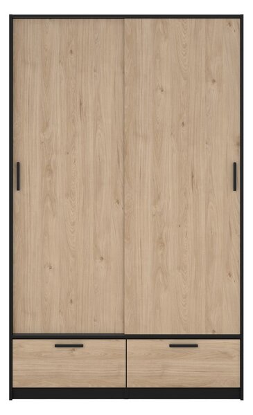 Šatní skříň v dekoru dubu s posuvnými dveřmi v černo-přírodní barvě 121x200 cm Line – Tvilum