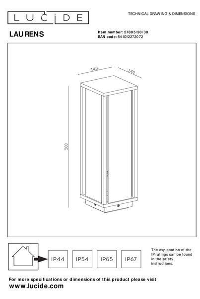 Lucide L278055030 venkovní sloupek LAURENS E27