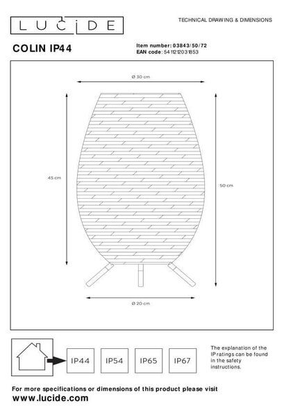 Lucide L038435072 LED venkovní stolní svítidlo COLIN | 3W integrovaný LED zdroj | 180lm | 3000K
