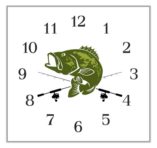 Nástěnné hodiny 30x30cm ryba ilustrovaná - kalené sklo