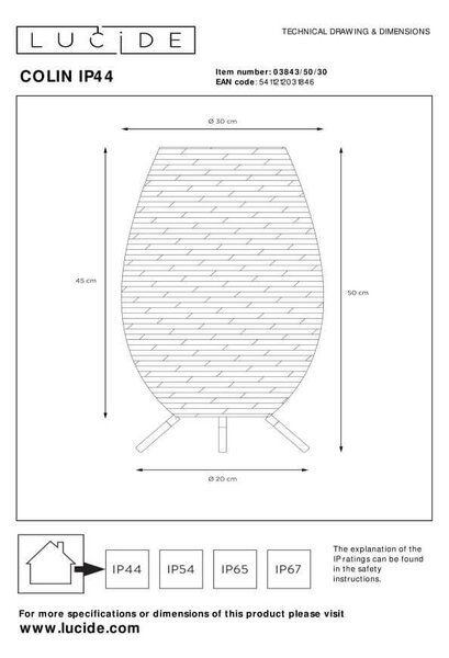 Lucide L038435030 LED venkovní stolní svítidlo COLIN | 3W integrovaný LED zdroj | 180lm | 3000K