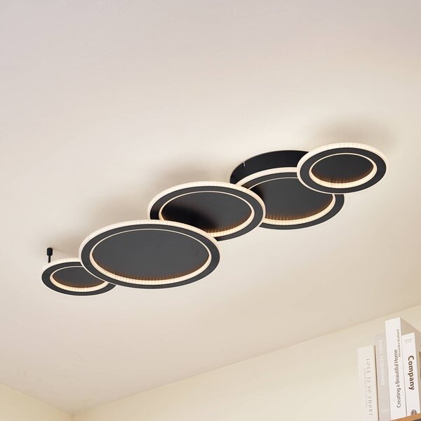 Lucande Stropní svítidlo LED Diala, černá, kov, 96 cm, stmívatelný, Černá, Obývací pokoj / jídelna, Plast, Moderní