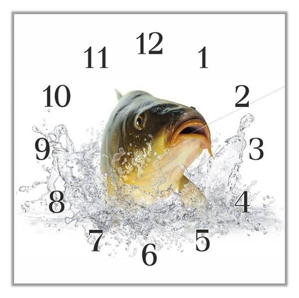 Nástěnné hodiny 30x30cm kapr ryba ve vodě na vlasci - plexi