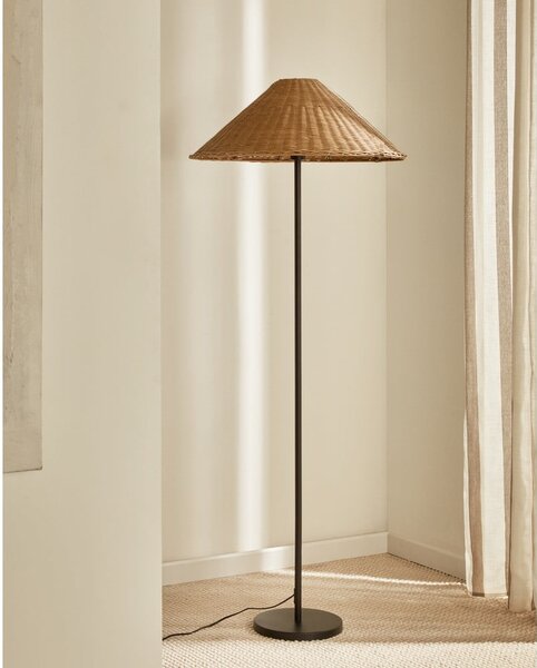 Stojací lampa s ratanovým stínidlem v černo-přírodní barvě (výška 154 cm) Urania – Kave Home