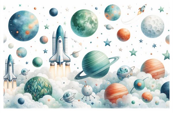 Obraz raketa mezi planetami