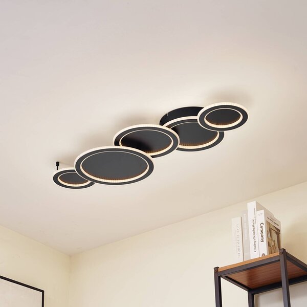 Lucande Stropní svítidlo LED Diala, černá, kov, 96 cm, stmívatelný, Černá, Obývací pokoj / jídelna, Plast, Moderní