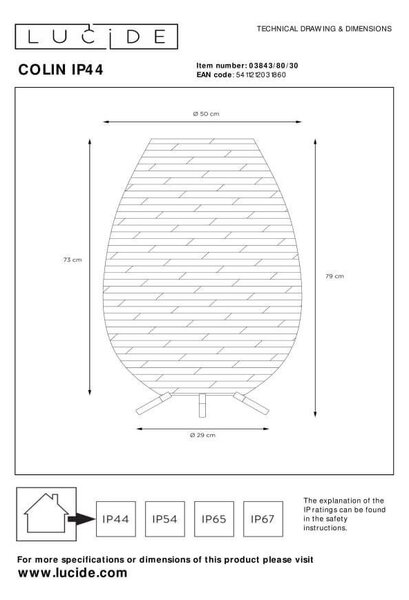 Lucide L038438030 LED venkovní stolní svítidlo COLIN | 3W integrovaný LED zdroj | 180lm | 3000K