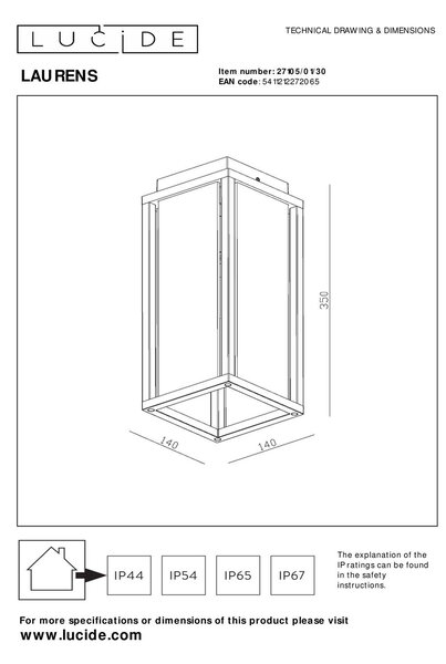 Lucide L271050130 venkovní stropní svítidlo LAURENS E27
