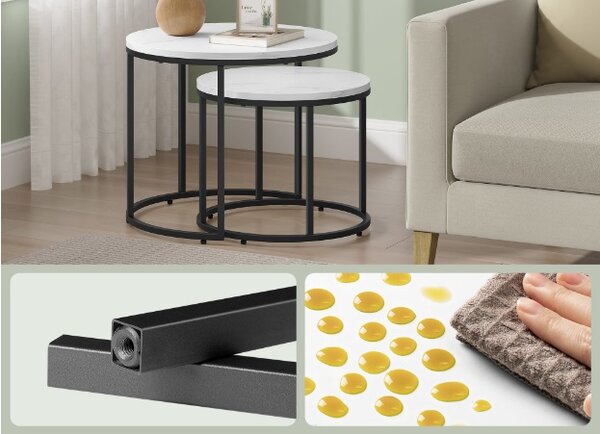 Dvoudílný kávový stolek Bugi mramor, černé nohy