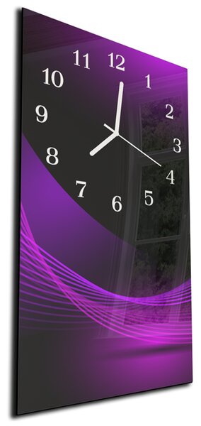 Nástěnné hodiny 30x60cm abstrakt černo fialový - kalené sklo