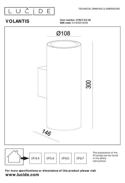 Lucide L278070230 venkovní nástěnné svítidlo VOLANTIS E27