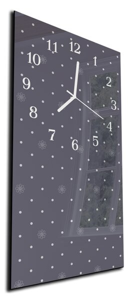 Nástěnné hodiny 30x60cm bílý puntík, tm. šedý podklad - plexi