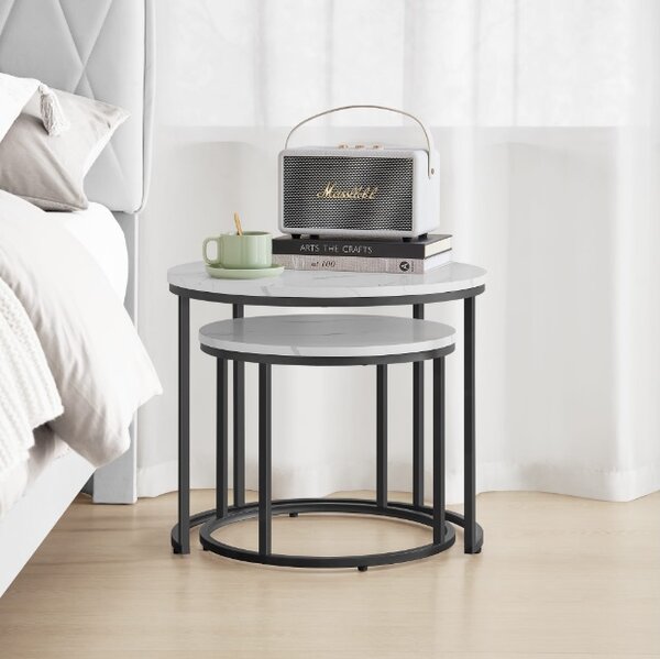 Dvoudílný kávový stolek Bugi mramor, černé nohy