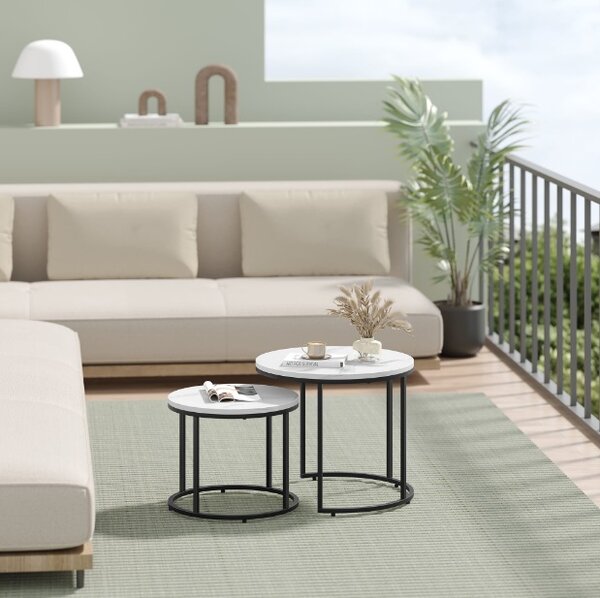 Dvoudílný kávový stolek Bugi mramor, černé nohy