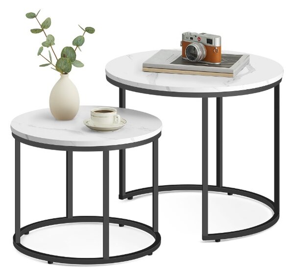 Dvoudílný kávový stolek Bugi mramor, černé nohy