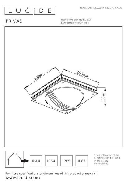 Lucide L148280231 venkovní nástěnné svítidlo PRIVAS E27