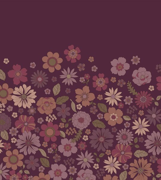 Obrazová tapeta s retro květinovým vzorem, fialová, 159590, Floral Fever, Esta Home
