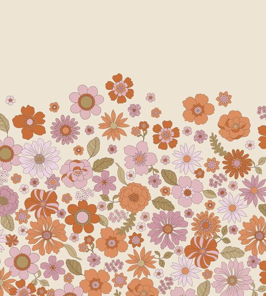 Obrazová tapeta s retro květinovým vzorem, krémová, 159592, Floral Fever, Esta Home