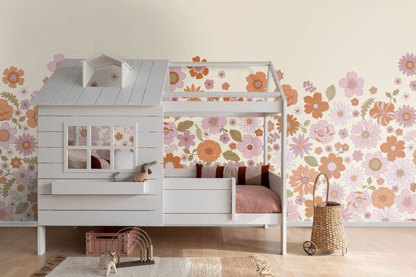 Obrazová tapeta s retro květinovým vzorem, krémová, 159592, Floral Fever, Esta Home