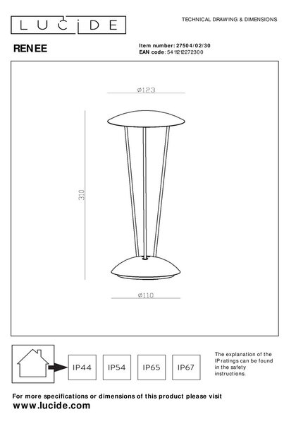 Lucide L275040230 LED venkovní stolní svítidlo RENEE | 2,2W integrovaný LED zdroj | 212lm | 2700K
