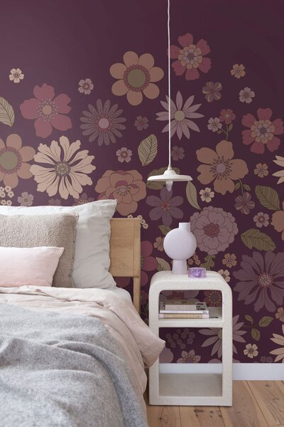 Obrazová tapeta s retro květinovým vzorem, fialová, 159590, Floral Fever, Esta Home