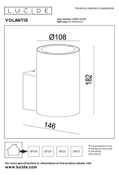 Lucide L278070130 venkovní nástěnné svítidlo VOLANTIS E27