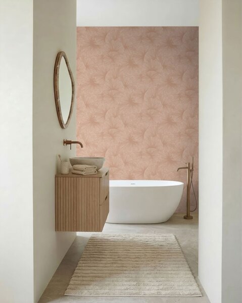 Tapeta s listy Gingka, růžovo-hnědá (terakotová), 131396, Floral Fever, Esta Home