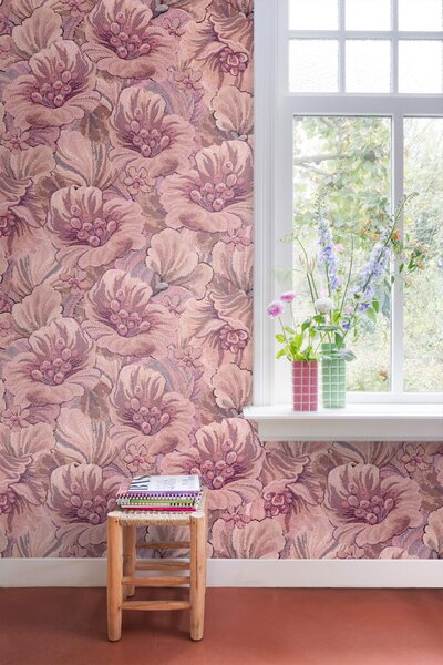 Obrazová tapeta s vyšívaným květinovým vzorem, růžová, fialová, 159532, Floral Fever, Esta Home
