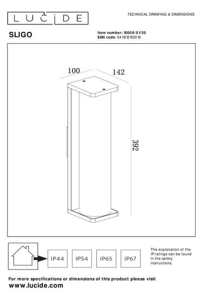 Lucide L158080130 venkovní nástěnné svítidlo SLIGO E27