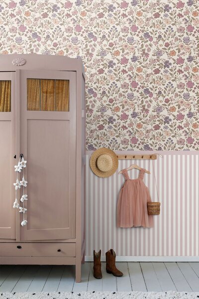 Dětská tapeta s květinami, růžová, fialová, 131323, Floral Fever, Esta Home