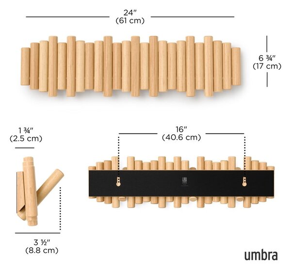 Nástěnný věšák z borovicového dřeva v přírodní barvě 61 cm Picket – Umbra