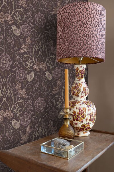 Tapeta s květinami a ptáky, purpurová fialová, 131208, Floral Fever, Esta Home