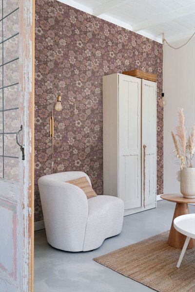 Tapeta s retro květinovým vzorem, fialová, růžová, 131135, Floral Fever, Esta Home
