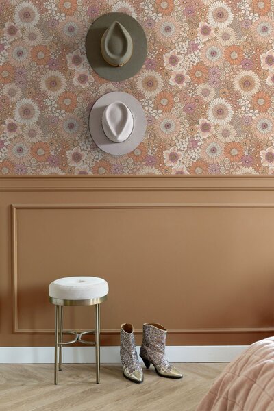Retro tapeta s květinami, růžovo-hnědá (terakotová), 131314, Floral Fever, Esta Home