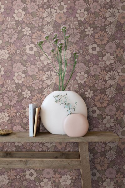 Tapeta s retro květinovým vzorem, fialová, růžová, 131135, Floral Fever, Esta Home